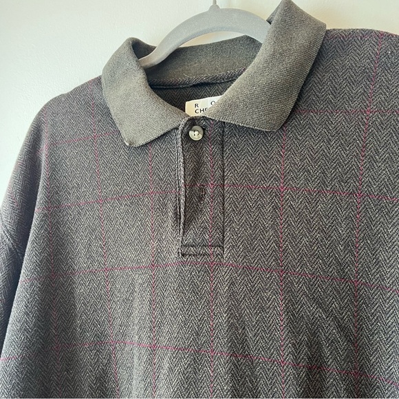 Vintage Ron Chereskin Men’s Polo Shirt L Long Sleeve Gray Herringbone Windowpane - Picture 2 of 7